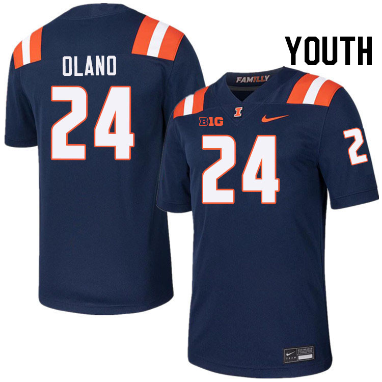 Youth #24 David Olano Illinois Fighting Illini College Football Jerseys Stitched-Navy